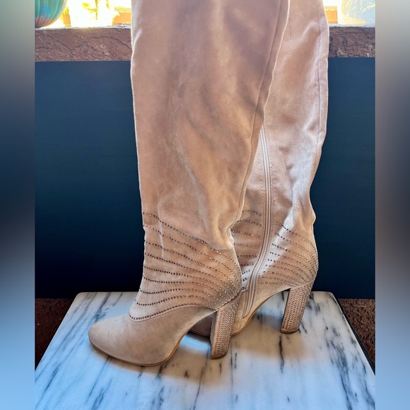 Chunky heeled boots suede with rose gold rhinestone (size 8) - Picture 3 of 4